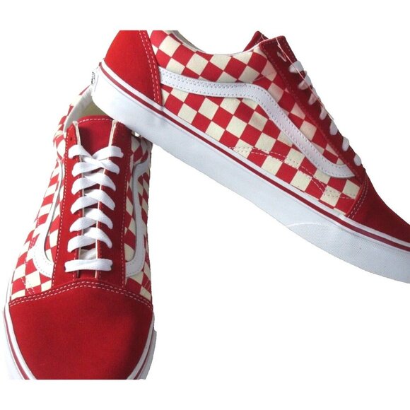 Vans Men's Old Skool Primary Checkerboard Racing Red White shoes Sizes NIB - Picture 4 of 5